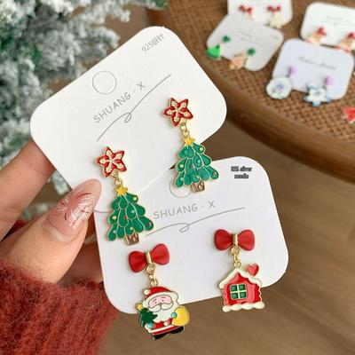 Christmas Snowflake & Santa Claus Stud Earrings Set for Women