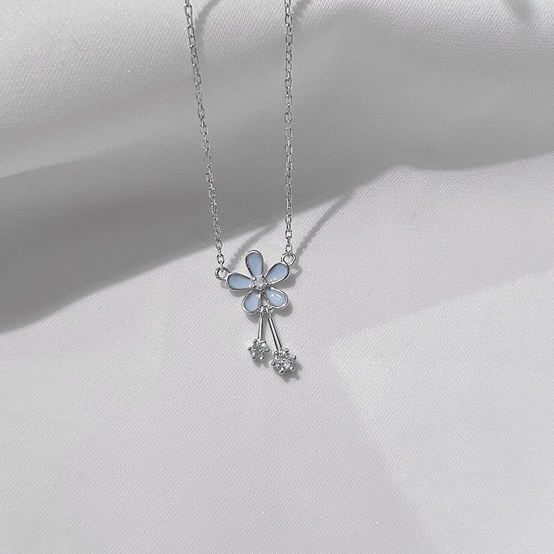 S925 Sterling Silver Epoxy Flower Necklace Women's Cross-border Girl Explosion Pendant 2024 New Light Luxury Niche Collarbone Chain