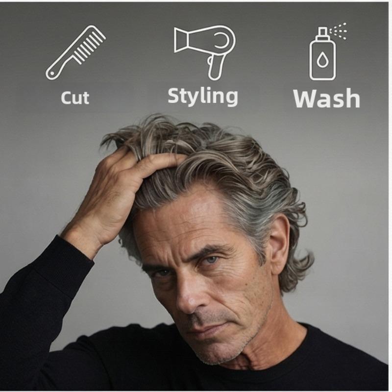 Men's Brown-Grey Mixed Short Curly Wig