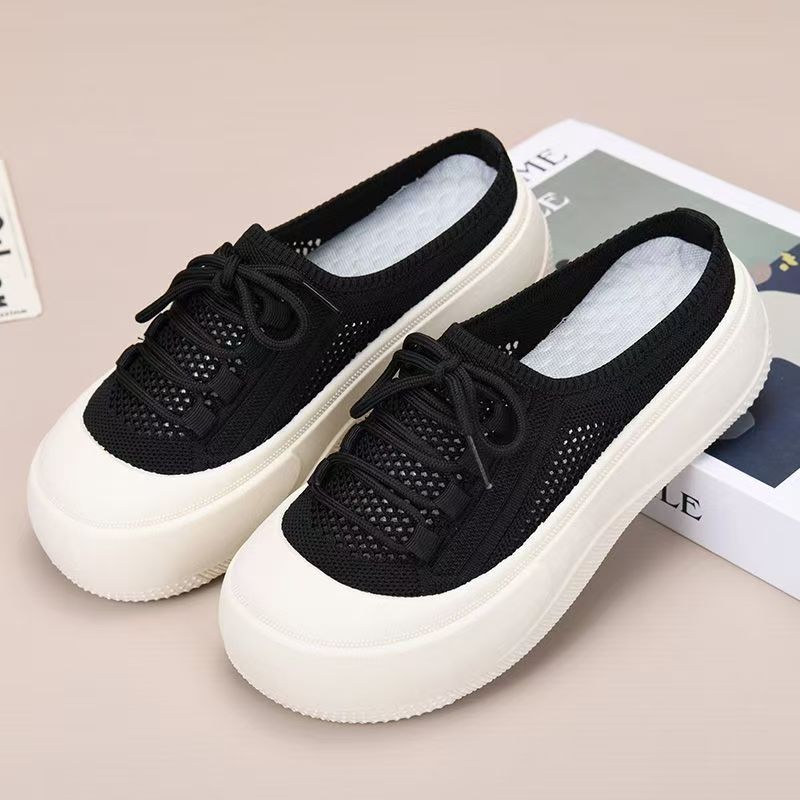 Women's Summer New Baotou Hollow Out Mesh Slippers Thick Sole Non Slip Lightweight Breathable Outdoor Half Slippers Sandals