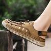 Men Sandals New Elastic Band Leather Hollow Breathable Comfortable Lightweight Summer Outdoor Beach Walking Sandals for Teen