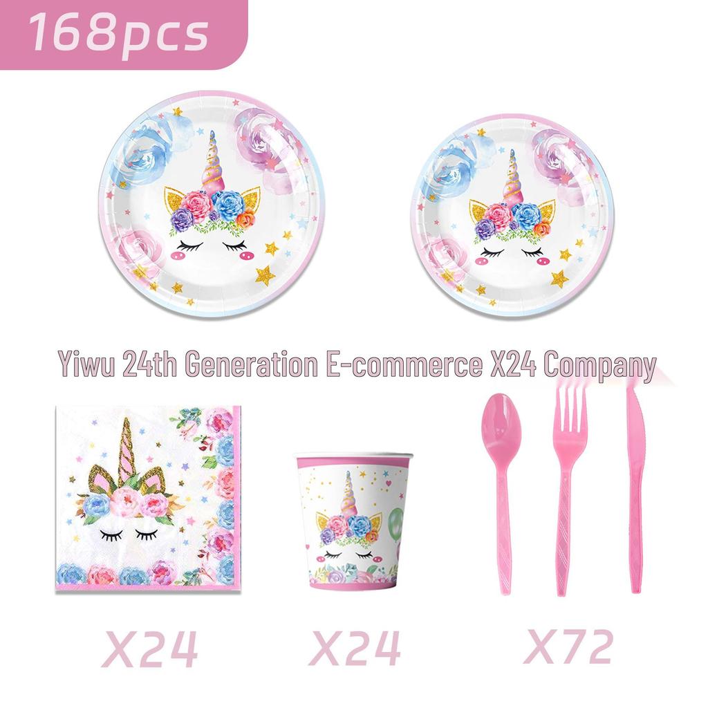 Unicorn Kids Birthday Party Disposable Tableware Set