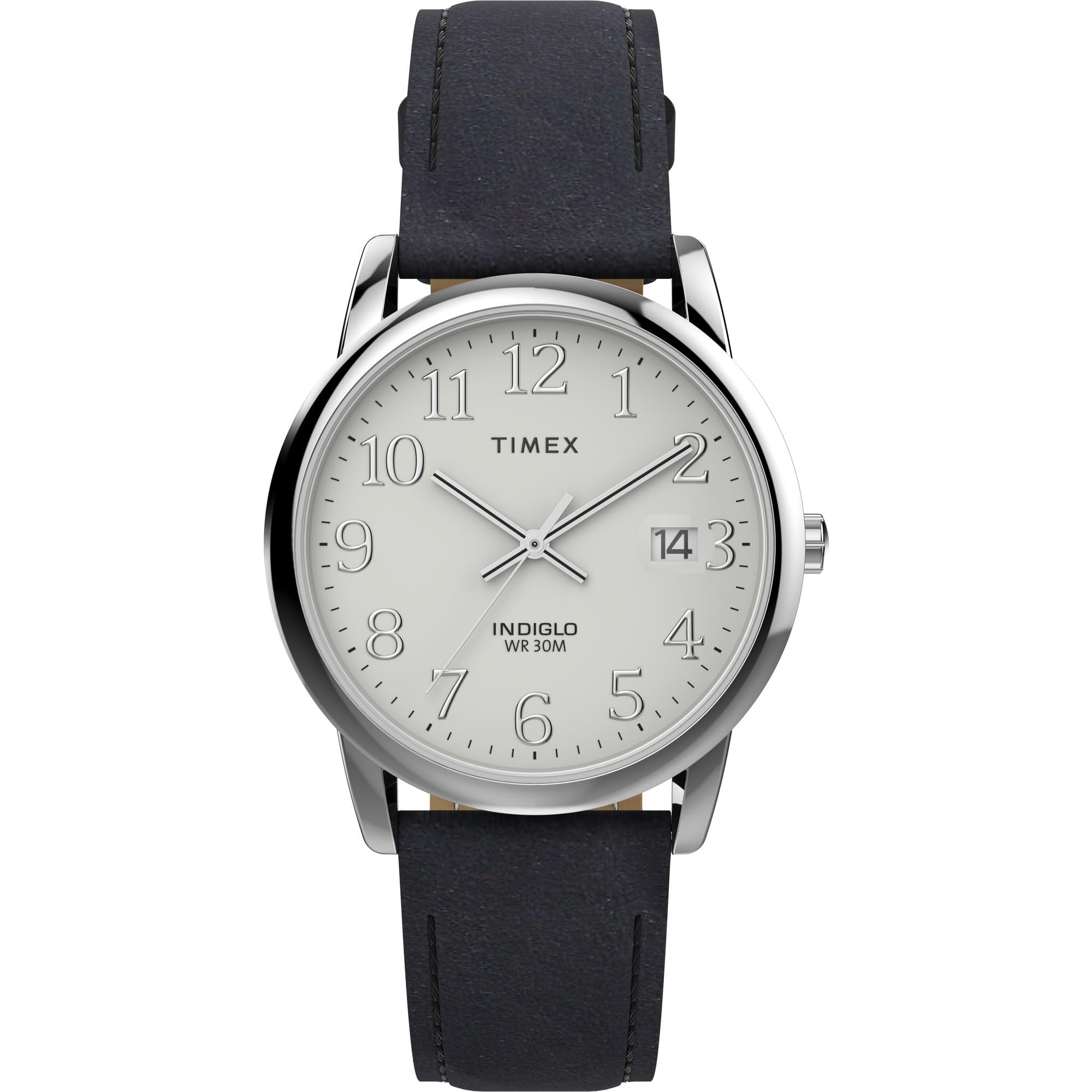 

[Timex] Часы Elevated Easy Reader с белым циферблатом, кварцевые, водонепроницаемые, 3 ATM, минеральное стекло, 35,5 мм, TW2W54300, черные [Товар]