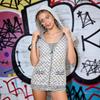 Y2K Fashion Zipper Casual Love Printed Hooded Short Sleeved Top