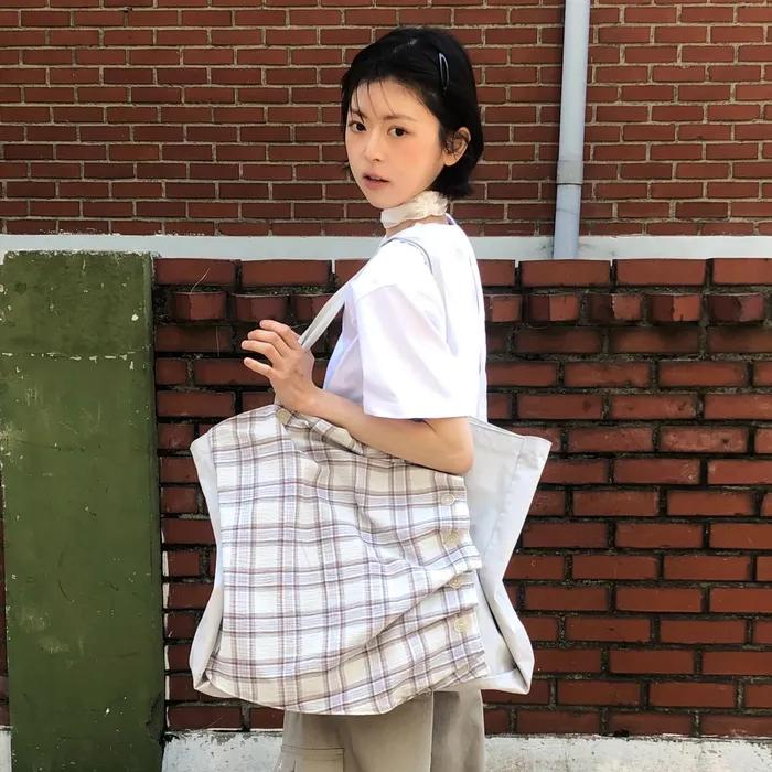 TCM 2way Check Pintuck Bag (light Grey)