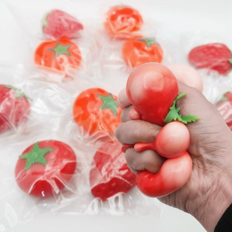 Stress Relief Fidget Squishy Toy Simulation Strawberry Tomato Slow Rebound Non-Toxic Soft Toy for Party Bag Fillers