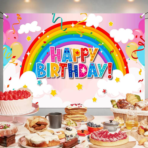 Rainbow Birthday Tapestry, Birthday Decoration Tapestry, Stylish Rainbow Birthday Wall Hanging Photo Backdrop, Rainbow Happy Birthday Party Photo Post