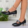 2026 Neue Damen High Heels Elegante Pumps mit mittlerem Absatz Mode Karomuster Schleife Elastischer Riemen Mary Jane Schuhe Leder Damenschuhe