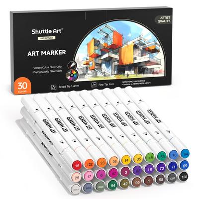Shuttle Art Illustration 30 Thick and Fine Fine for Coloring Art Supplies Markers, Colors, Double-Ended, Oil-Based, Point, Quick-Drying, Comics,