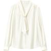 Women's Ribbon-Collar Blouse with Pearl Buttons