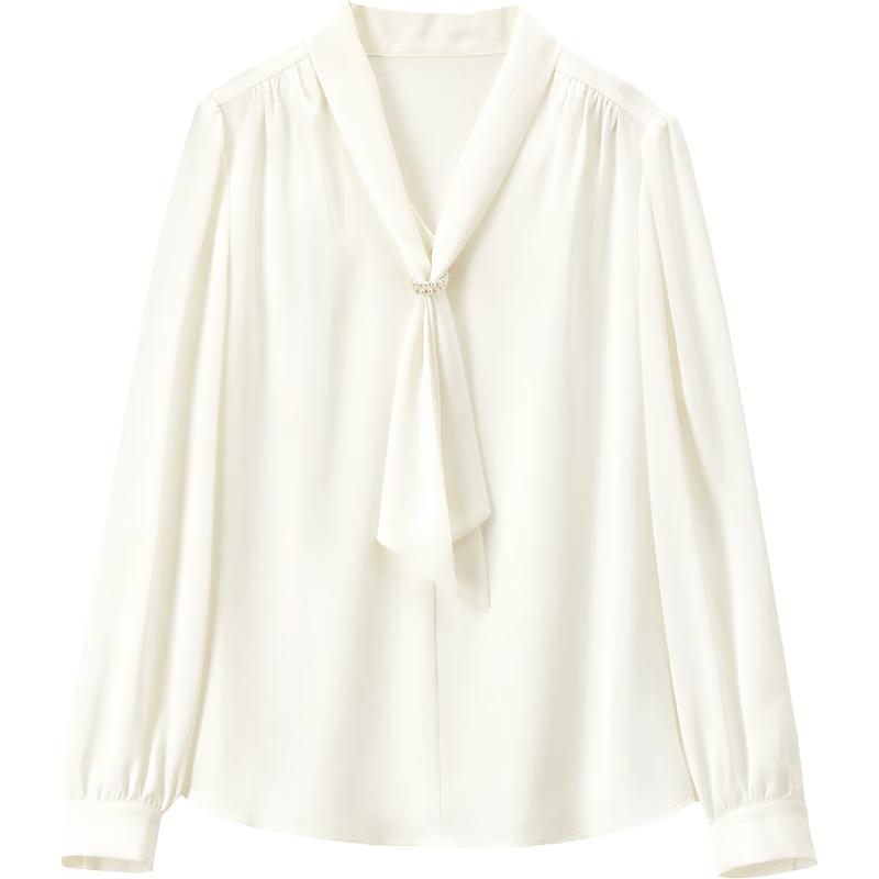 Women s Ribbon-Collar Blouse with Pearl Buttons M