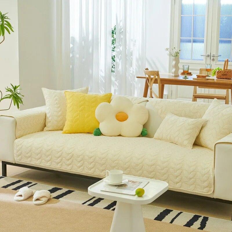 Simple Leaf Fabric Sofa Mat Modern All-season Universal Anti Slip Sofa Cushion Non Slip Leather Sofa Cover Cover Cloth Towel
