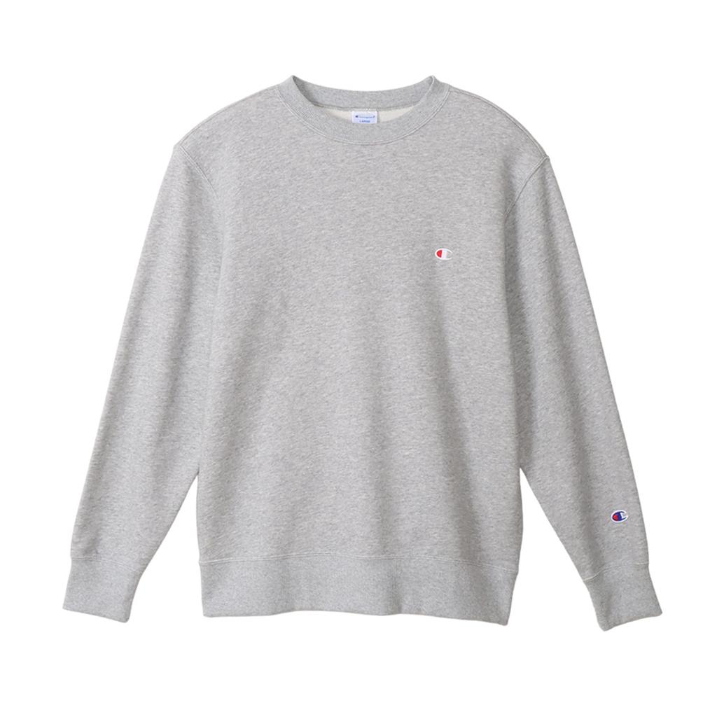 Champion Basic Crew Neck Oxford Long Fleece Embroidered Men's Sweatshirt, Gray, Sleeve, Lining, Logo, C3-W001Z