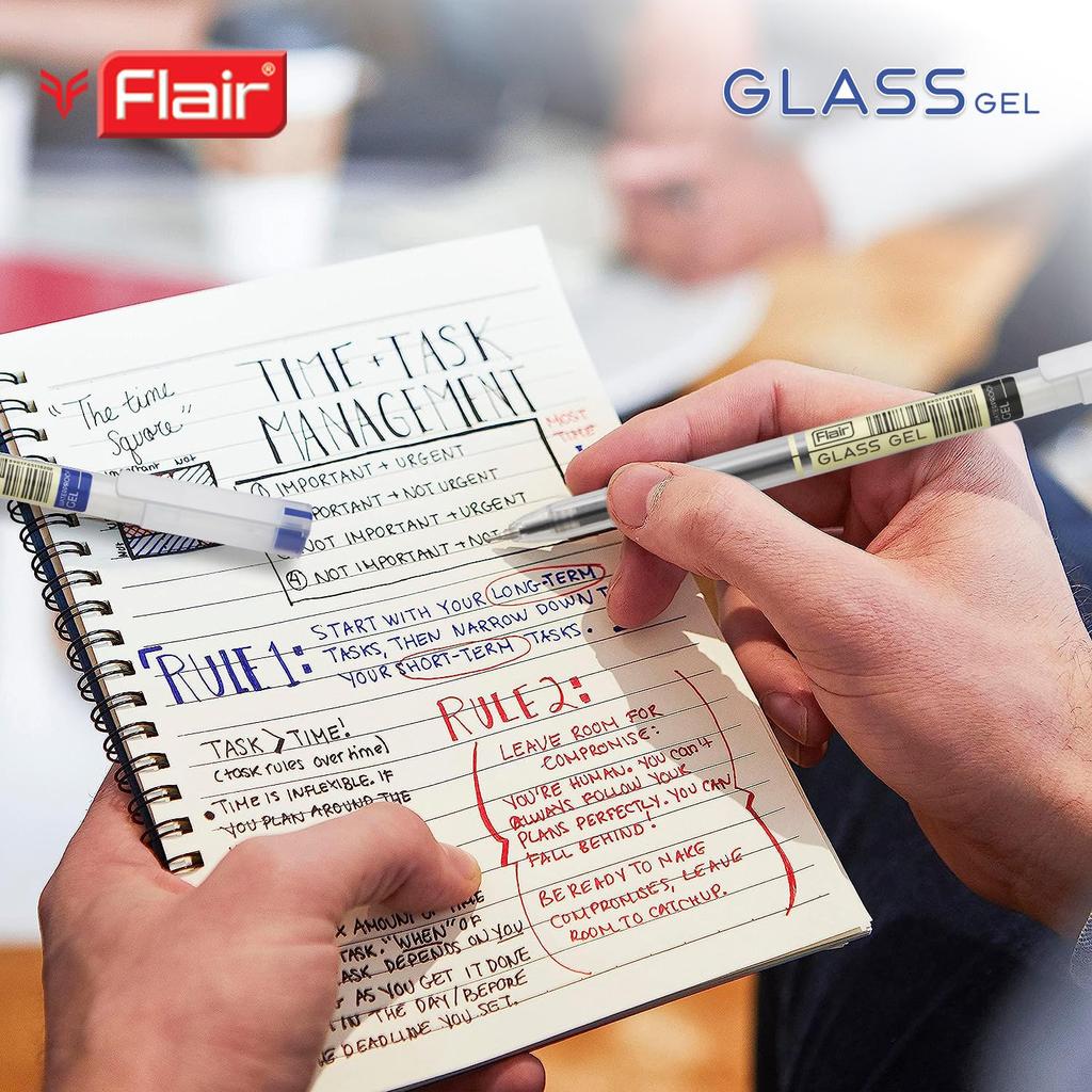 Flair Glass Gel Ball Pen 0.6mm Tip, Blue Ink, Pack of 1 x 30, Smooth Writing for School, Office & Home