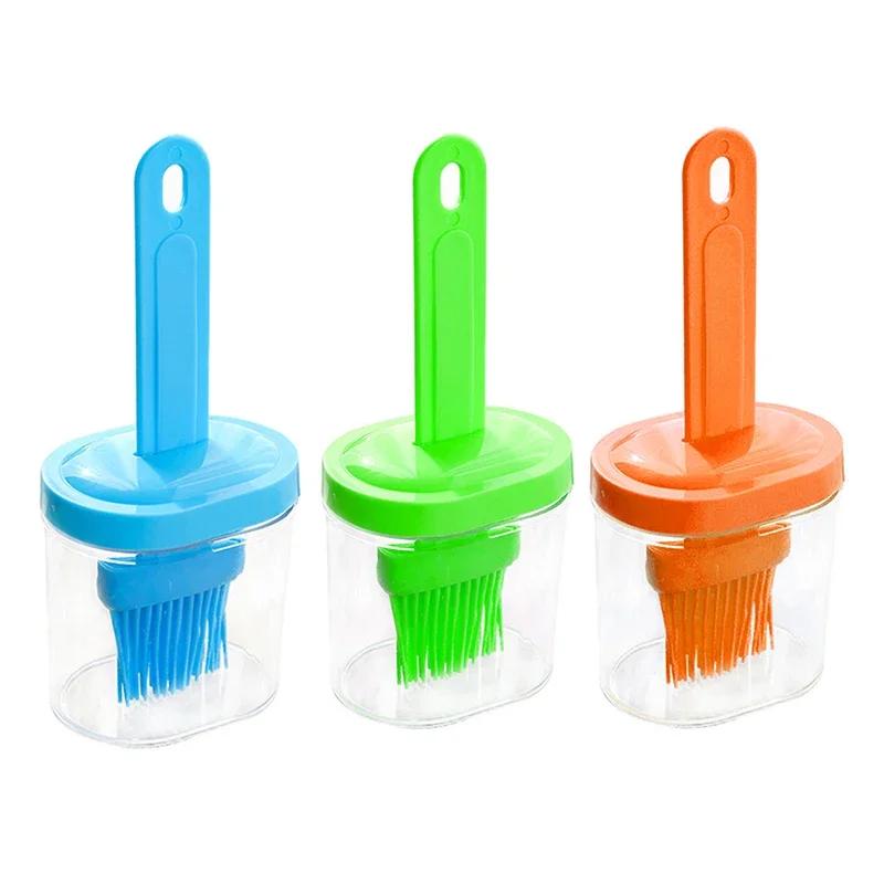 Integrated Brush Cover Design Cooking BBQ Heat Resistant Oil Brushes Kitchen Bar Cake Baking Silicone Bottle Brush Accessories