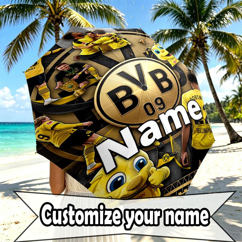 Custom Name Personalized Borussia Dortmund Bvb Print Umbrella, Auto Open Close, 8‑Rib Sturdy Frame, Commute Camping Hiking Use, Birthday Gift