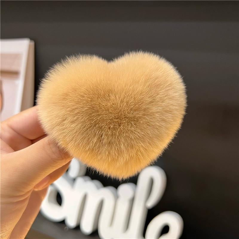 Love Hair Card  Cute Real Otter Rabbit Hair Little Peach Heart Hair Clip Headpiece Plush Ball Edge Clip Plush Hair Clip BB