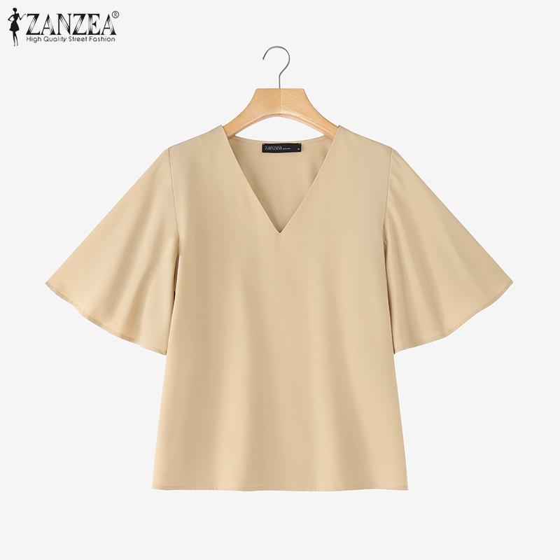ZANZEA Women Summer V-Neck Flare Half Sleeve Loose Casual Blouse