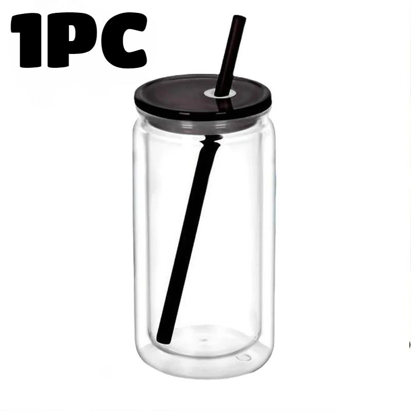 

16oz Plastic Water Bottles Double Wall Snowglobe Tumbler with Pre-Drilled Hole Reusable 2-Layer Design Juice Milk Coffee Jar Cup