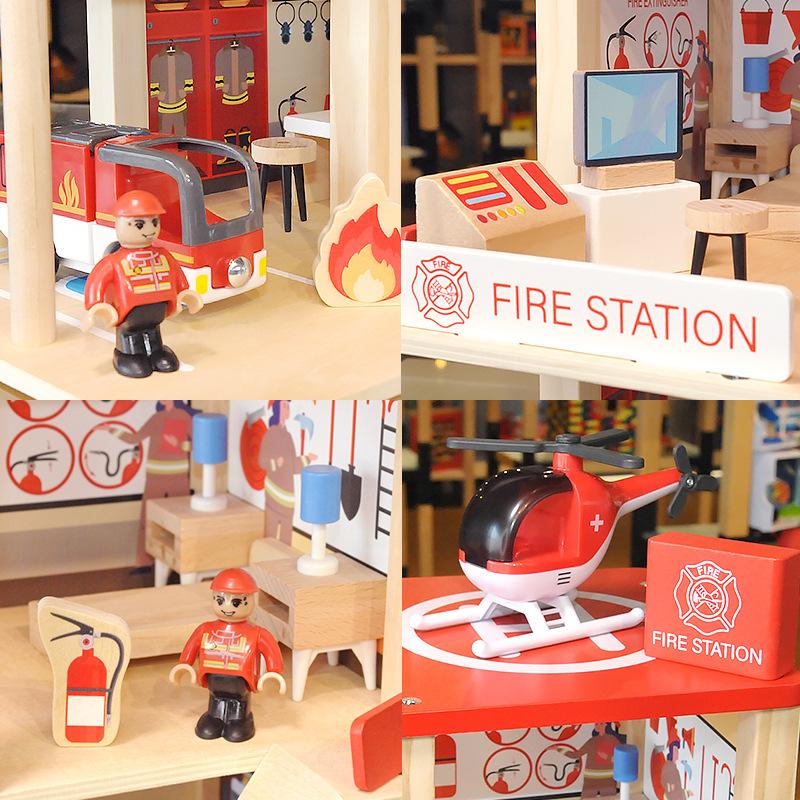 Play House Parking Lot Role-playing Simulation Police Station Fire Station Assembled Early Education Educational Wooden Toys