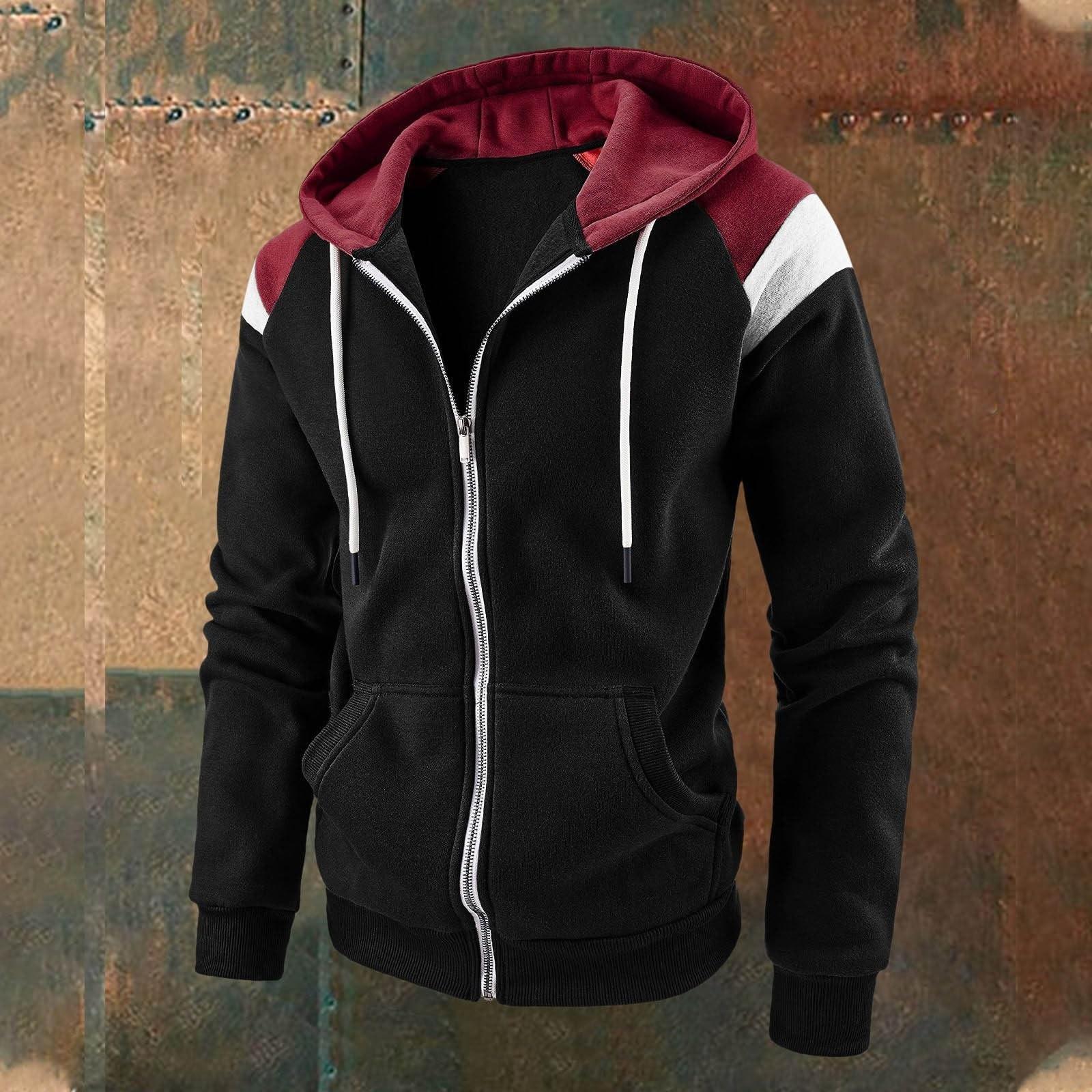 

Мужская модная толстовка с капюшоном контрастного цвета, мужское повседневное спортивное пальто XL чёрный