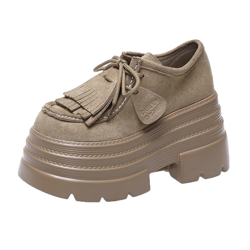Fashion 10CM Women‘s Casual Loafers Suede Leather Pumps Tassel Design Monk Shoes Autumn Slip-On High Heels Comfortable Chunky Sneakers