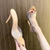 2025 summer women's thin-heeled rhinestone high-heeled slippers with skirts, pointed high heels, fashionable and not tiring for daily wear