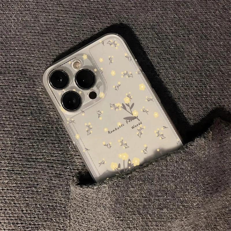 Full screen yellow floral iPhone17Promax mobile phone case is small and fresh, suitable for Apple 16promax space case.