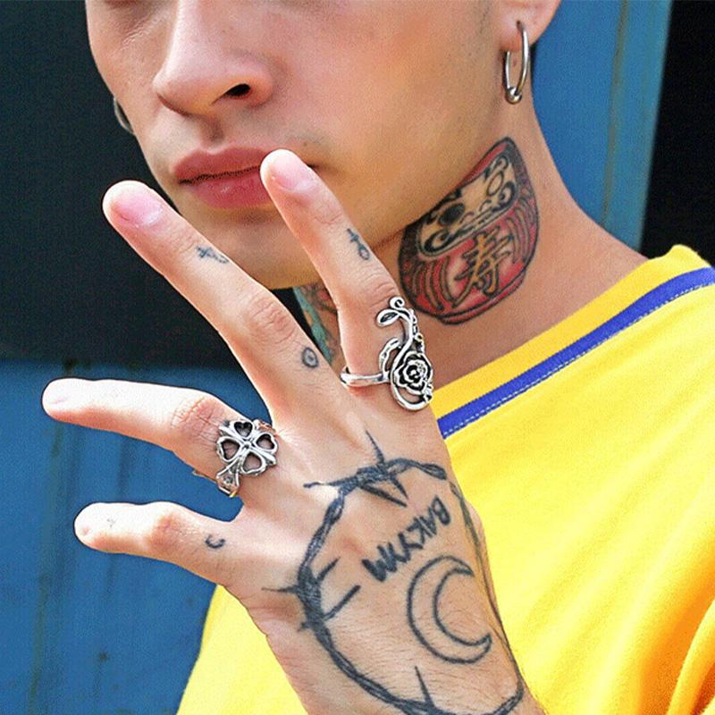 Retro Large Rose Adjustable Open Ring for Women Punk Gothic Edgy Couple Zircon Party Accessories Unisex Gift Bold Statement