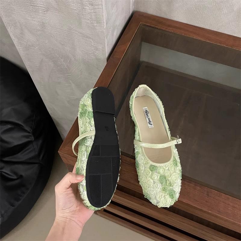 Fashion SUOJIALUN 2025 Summer New Women Flat Shoes Fashion Flower Lace Slip On Mary Jane Shoes Soft Flat Heel Outdoor Dress Single Shoes