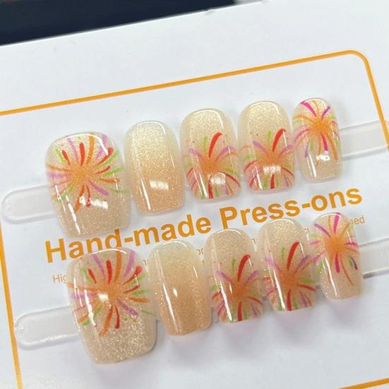 30Pcs Press On Nails Elegant Chinese Style Bamboo Red Square Short Glossy Nail Extension Full Cover Salon Home Women Girls Fake Nails Kit