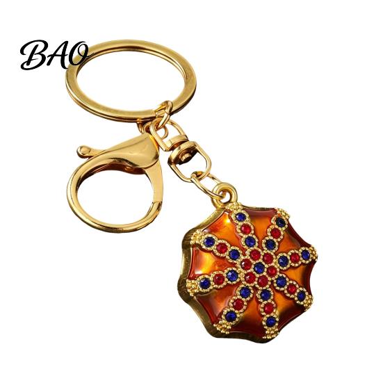 Octagonal Cap Key Ring Rhinestone Ethnic Hat Keychain, Bling Car Keychains Ring, Zinc Alloy Pendant for Backpacks and Handbags