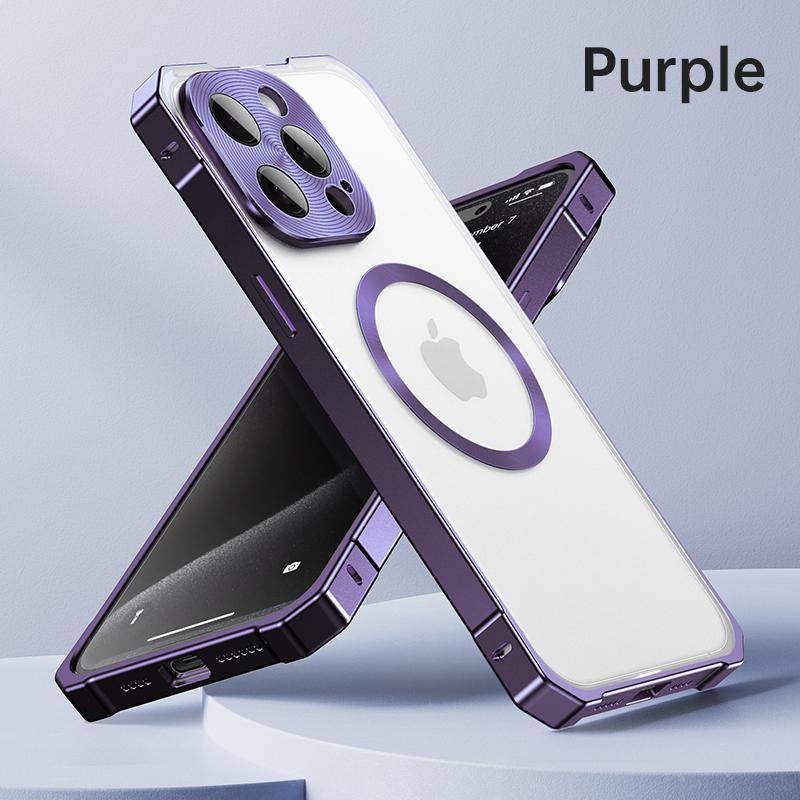 

Чехол для телефона из алюминиевого сплава для iPhone 16 Pro 15 Pro Max для Magsafe, магнитный, ударопрочный, прозрачный, жесткий, из ПК, чехол-бампер iPhone 15 Pro Max фиолетовый