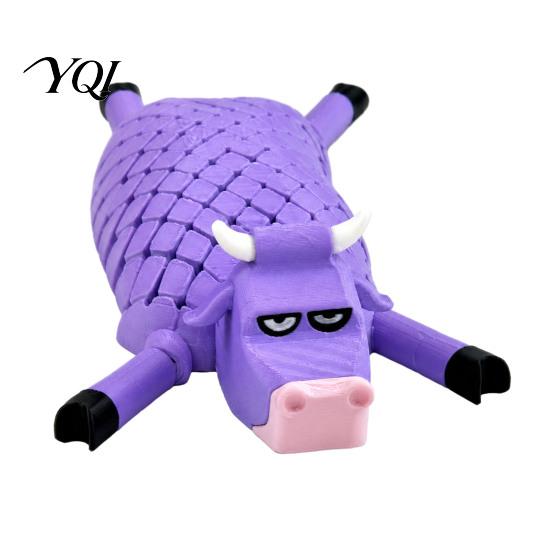 Handheld Stress Relief Toys 3D Printed Cow Fidget Toy, Flexible Cattle Cartoon Figurine Bendable Animal for Desktop Decoration