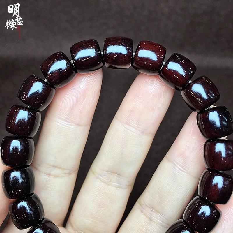 Small Leaf Bead Bracelet 9x10 with Gold Old Material High-Density Glass Bottom Red Sandalwood Buddha