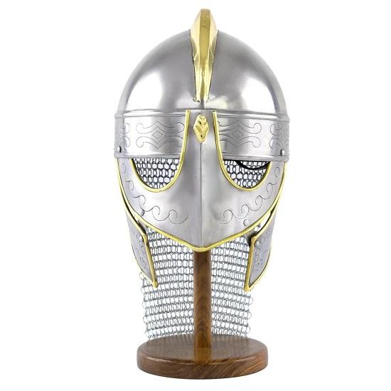 Viking Wolf Armor Helmet Silver Gold Medieval Metal Knight Helmets With Brass Accents Chainmail Wearable For Adult