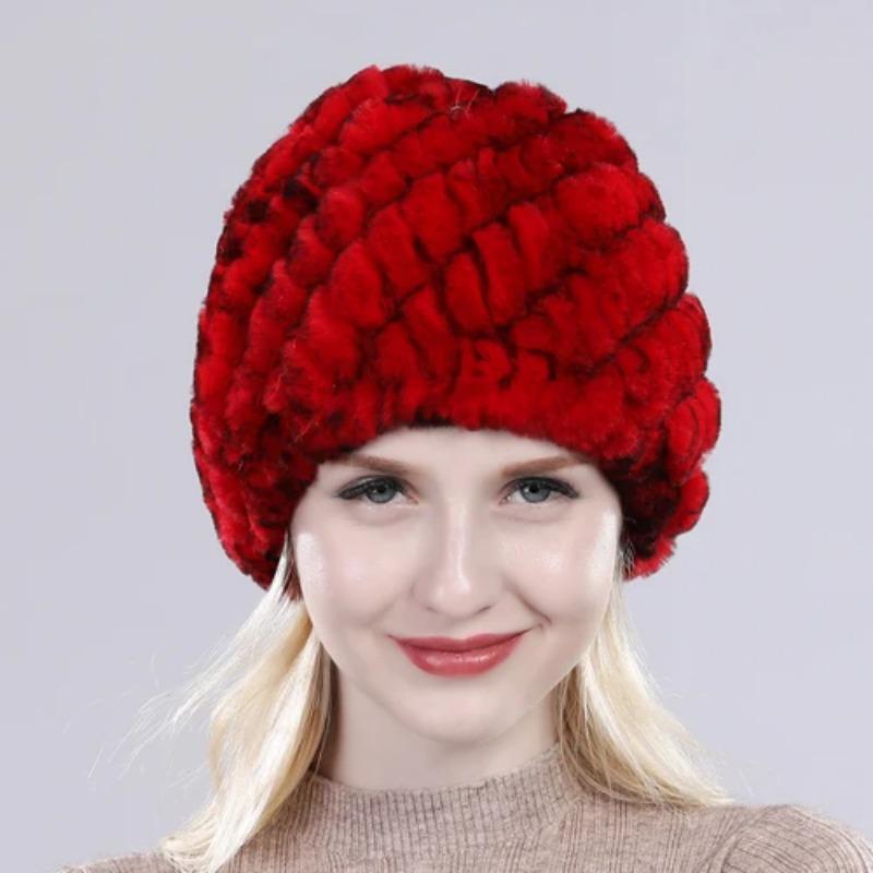 Russian Lady 100% Natural Real Rex Rabbit Fur Hats Women Kintted Outdoor Rex Rabbit Fur Hat New Warm Real Fur Caps