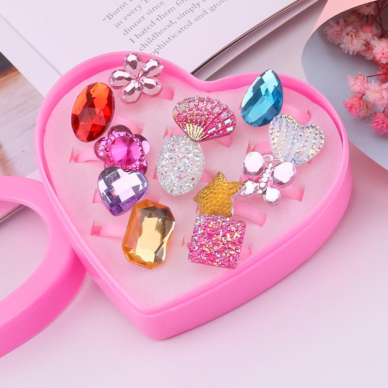 Kids' Faux Diamond Crystal Cartoon Gem Ring Set - Kindergarten Gift