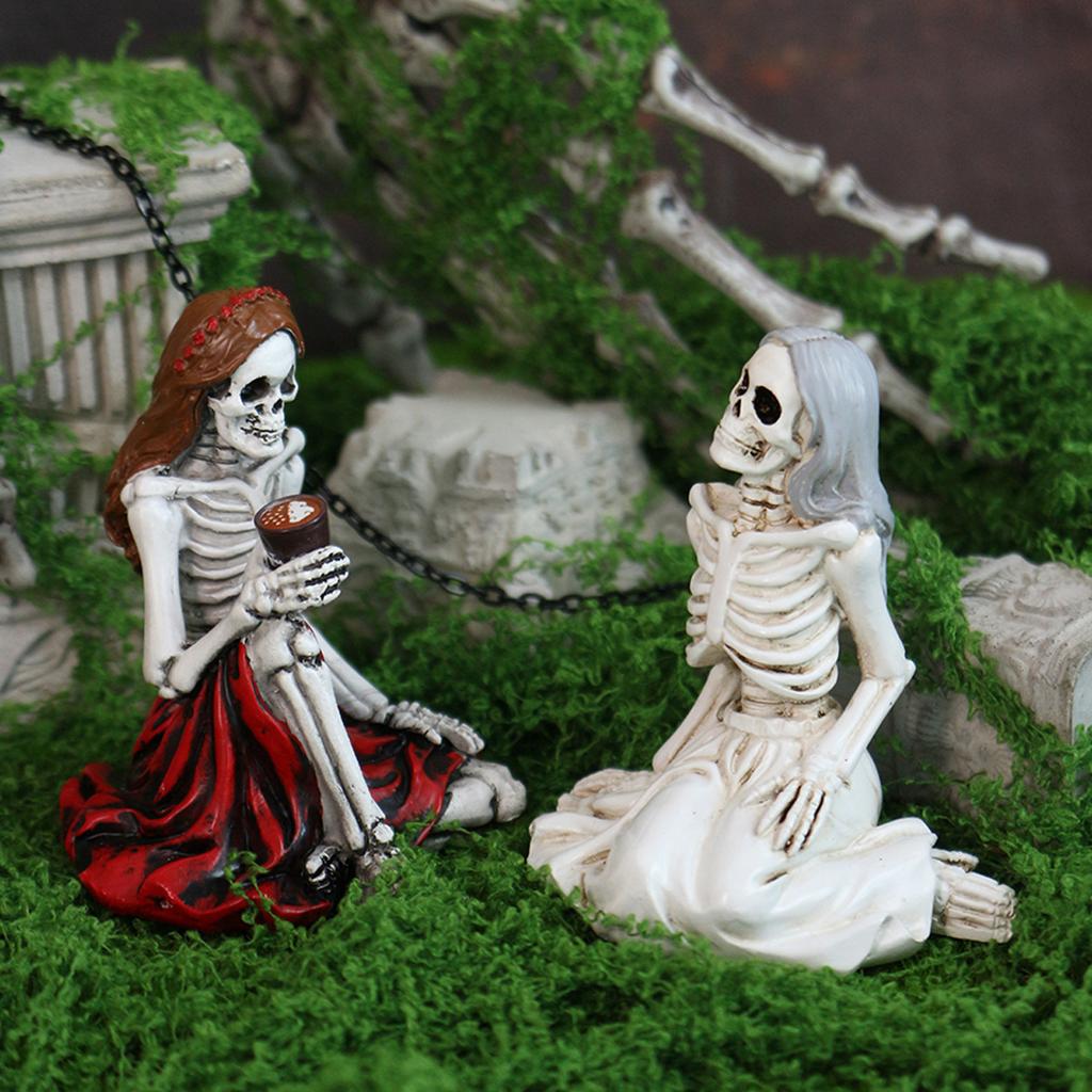 Skeleton Sisters Staty, Harts Skelett Pratsam Tjej Set 2 Figurer för Hem Skrivbordsdekor, Halloween Dekoration Hantverk, Spöklikt Söt Prydnad för Gotisk