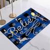 Christmas Linen Placemat Table Coffee Mat Navy Blue Reindeer Abstract Tree Snowflake Joyful Plaid Decorative Dining Holiday