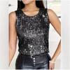 1116 European and American new women's clothing large size sequined solid color round neck sleeveless vest