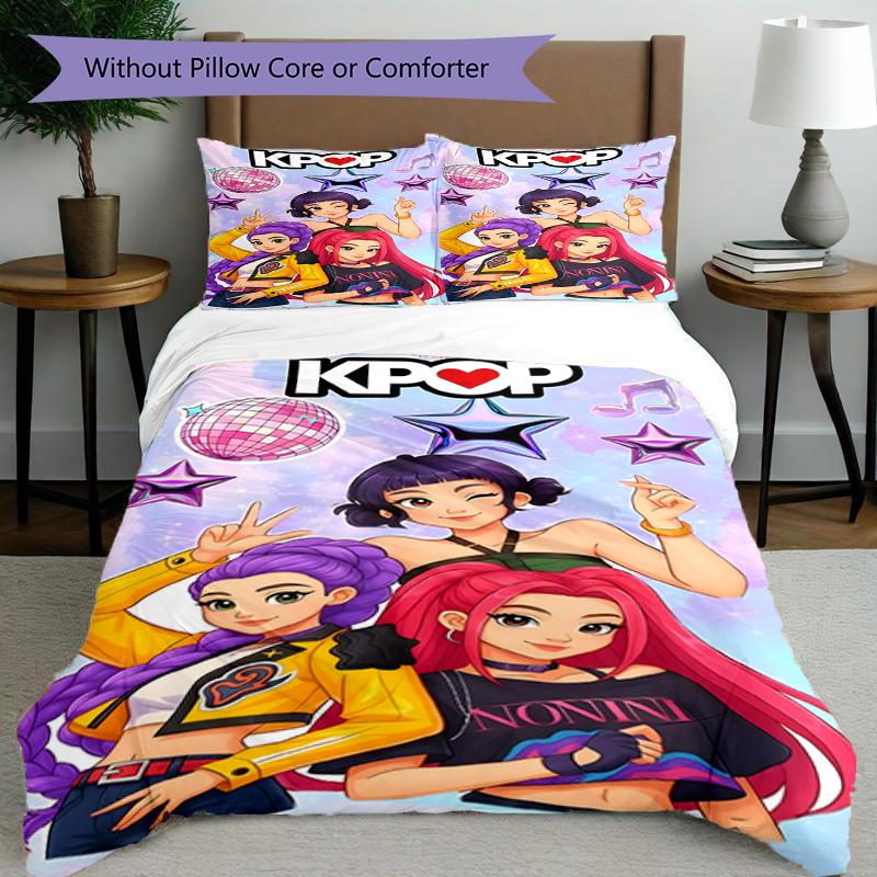 Set copripiumino 3 pezzi (1*Copripiumino + 2*Federe, Senza Nucleo),Set Biancheria da Letto con Stampa KPop Demon Hunters, Decorazione Camera da Letto, Stagione Unica, Regalo di Compleanno