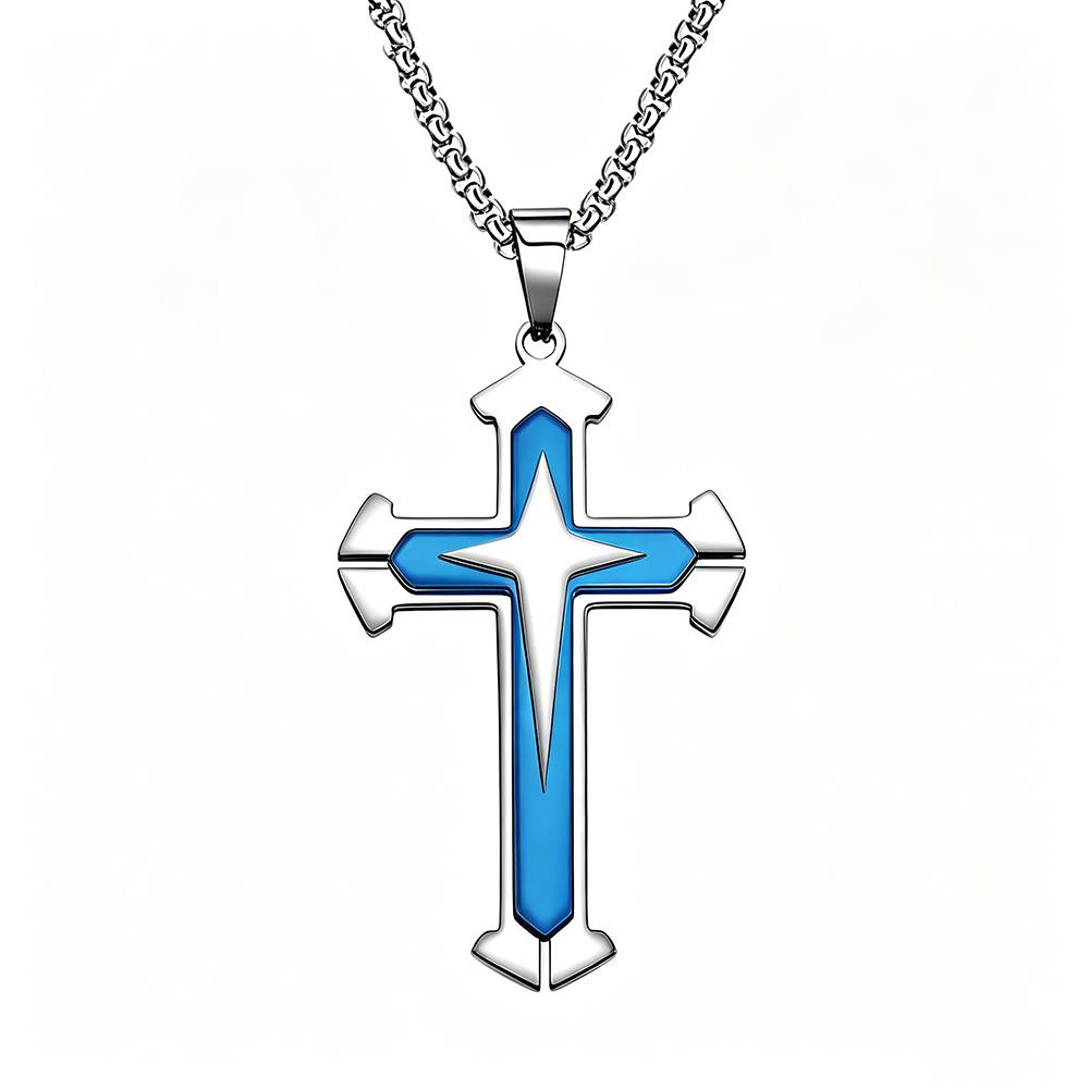 Men's Multi-layer Three-color Diamond Inlaid Cross Necklace