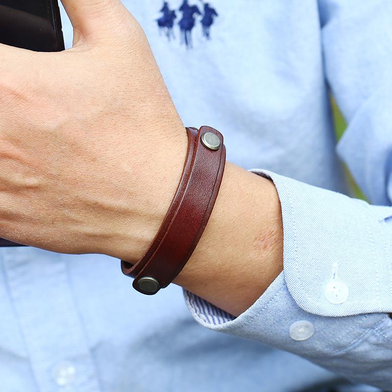 VOQ Double Layer Genuine Leather Wrap Wristband Adjustable Bracelets Cuff Bangles Men Fashion Punk Vintage Jewelry