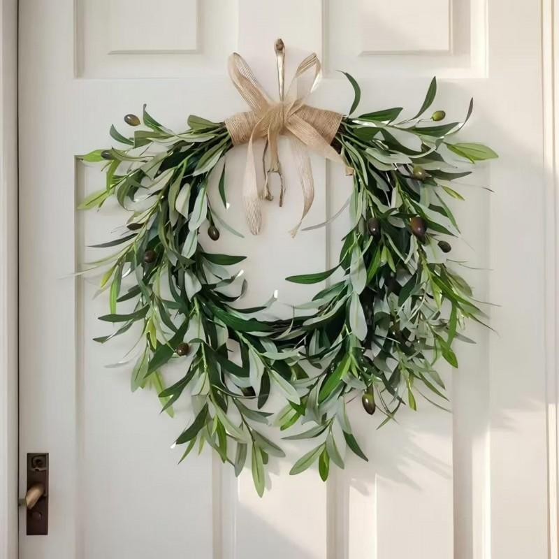 Christmas Olive Branch Wreath Door Hanging Decor Plastic Garland Holiday Home Party