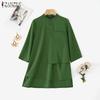 ZANZEA Women Casual Round Neck Half Sleeve Loose Retro Blouse