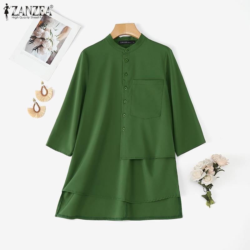 ZANZEA Women Casual Round Neck Half Sleeve Loose Retro Blouse