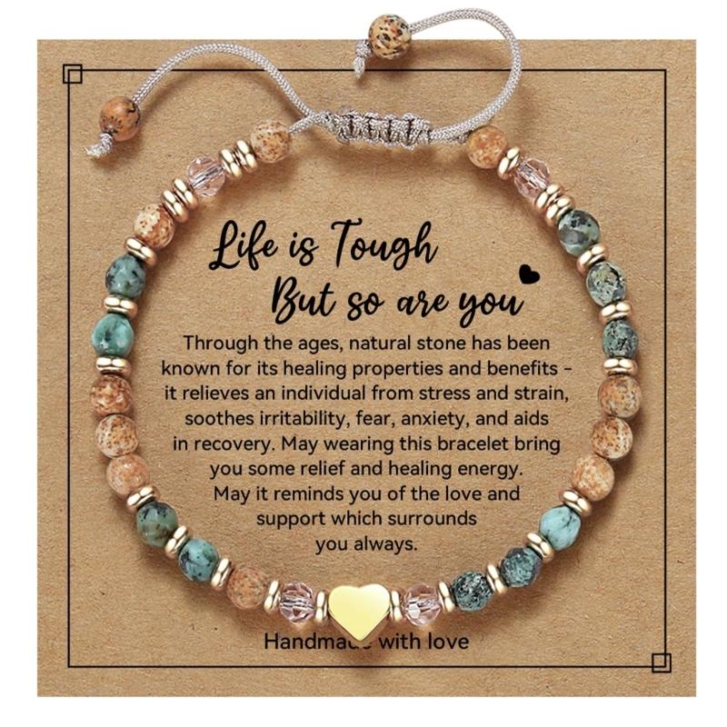 Fashionable Natural Stone Bracelet with Unique Heart Accent Adjustable Wristchain Handmade Wrist Accessory for Women