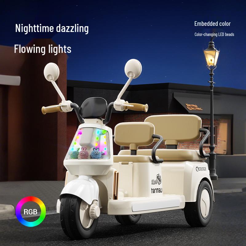 Children's Electric Two-Seater Motorcycle: Rechargeable Three-Wheeler Toy for Boys and Girls