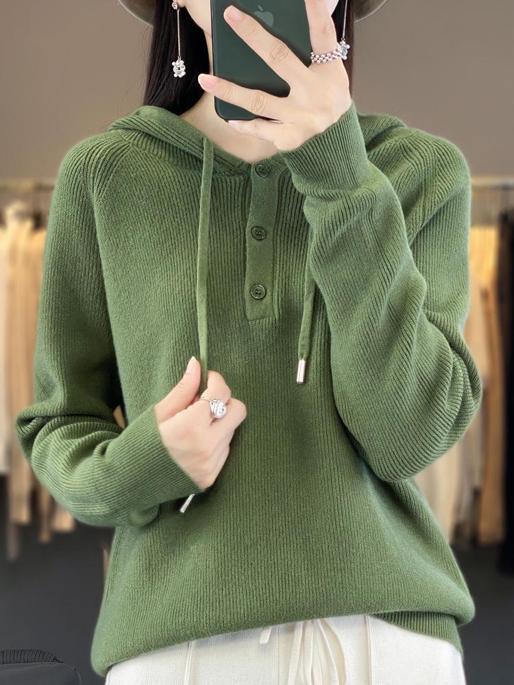 Women's Hooded Loose Knit Sweater - Korean Style Solid Color Cardigan for Autumn/Winter Layering